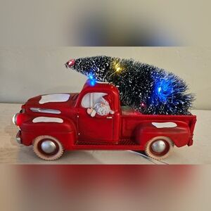 Vintage Style Red Metal Truck Holiday Time Christmas Decor 10x6 Silent Night